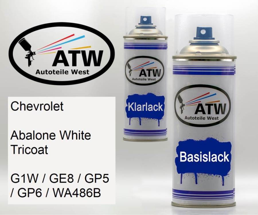 Chevrolet, Abalone White Tricoat, G1W / GE8 / GP5 / GP6 / WA486B: 400ml Sprühdose + 400ml Klarlack - Set, von ATW Autoteile West.